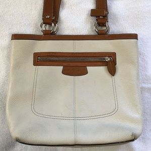 Coach purse cream and tan with teal lining